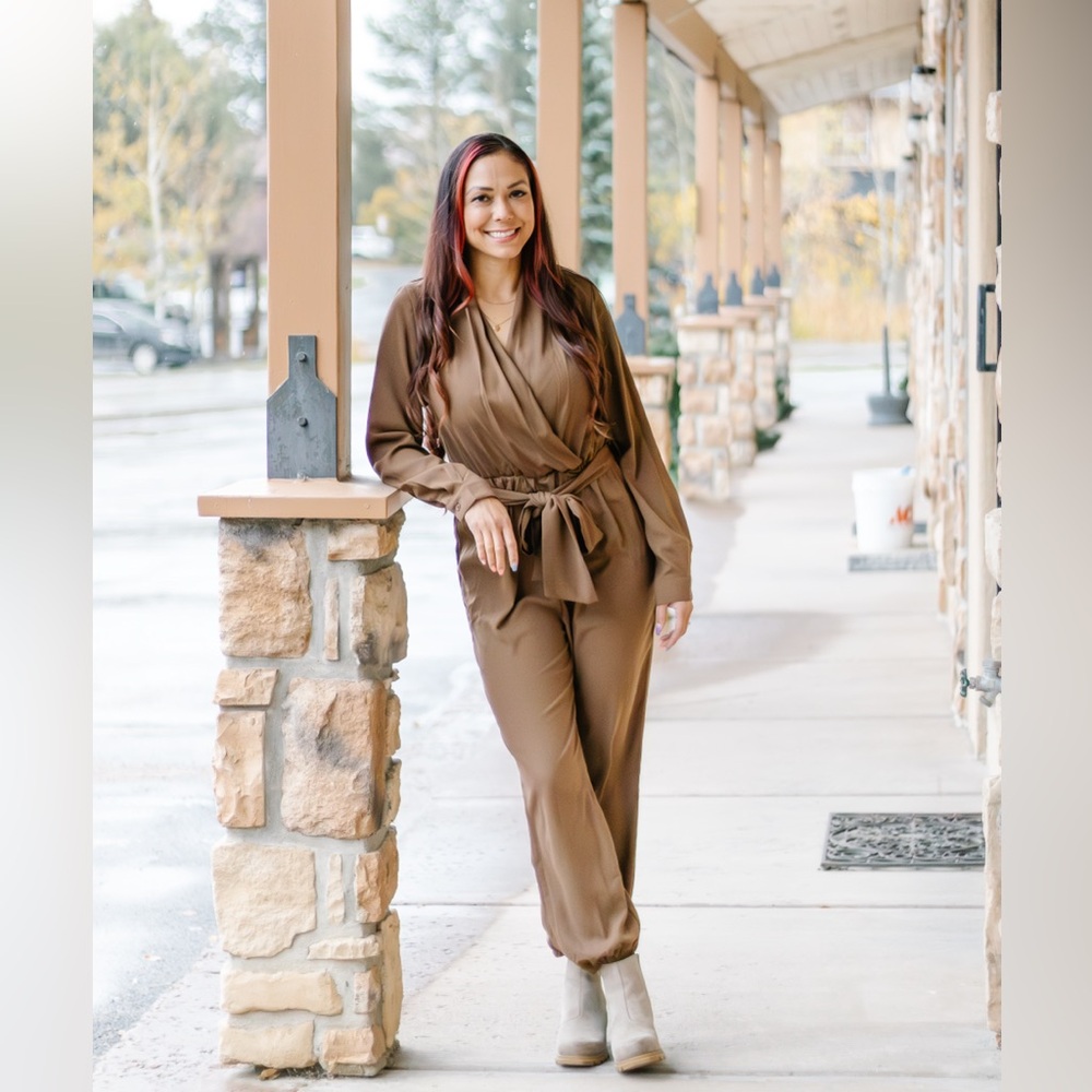 Weekend Outing Tie-Belt Long Sleeve Jumpsuit